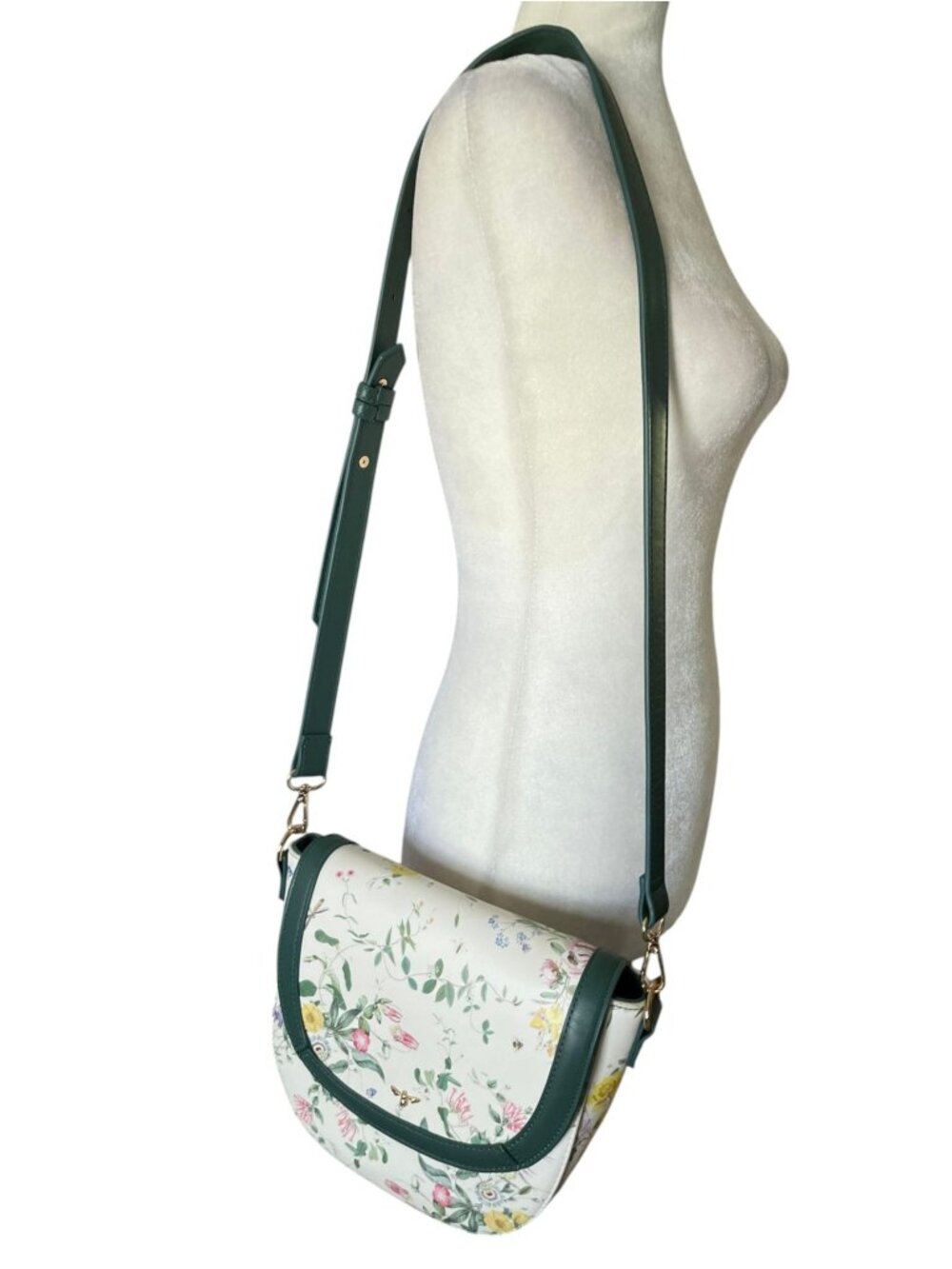 Fable England Vegan Leather Emily Saddle Blooming Crossbody Bag Botanical Print